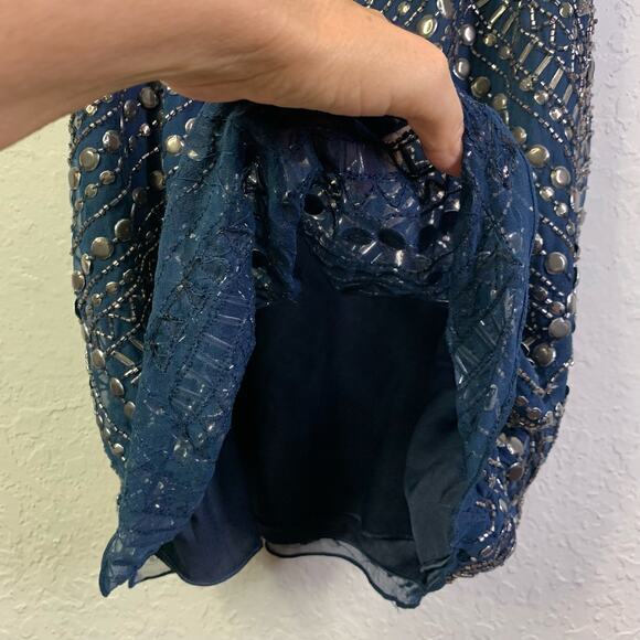 PARKER Blue‎ Allegra Beaded Embellished Silk Sleeveless Mini Shift Dress Size M - Picture 7 of 13